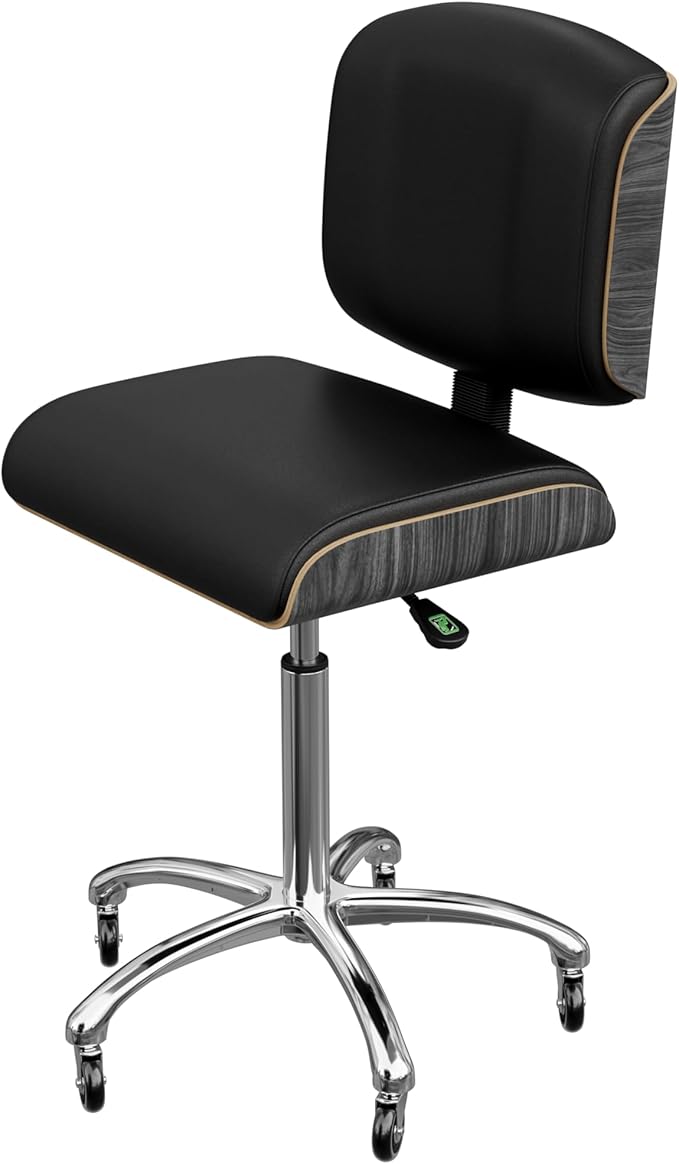 Spa Numa Bentley Beauty Esthetician Nail Salon Stool Rolling Chair with Adjustable Backrest, Flat Square Seat, Metal Bar, Vegan Leather Upholstery for Beauty Exam Office and Home - 1071 (Black)
