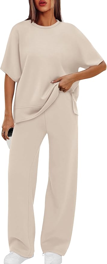 XIEERDUO Women's Side Slit Lounge Sets 2 Piece Travel Outfits Airport Tracksuit Oversized Wide Leg Loungewear S-3XL