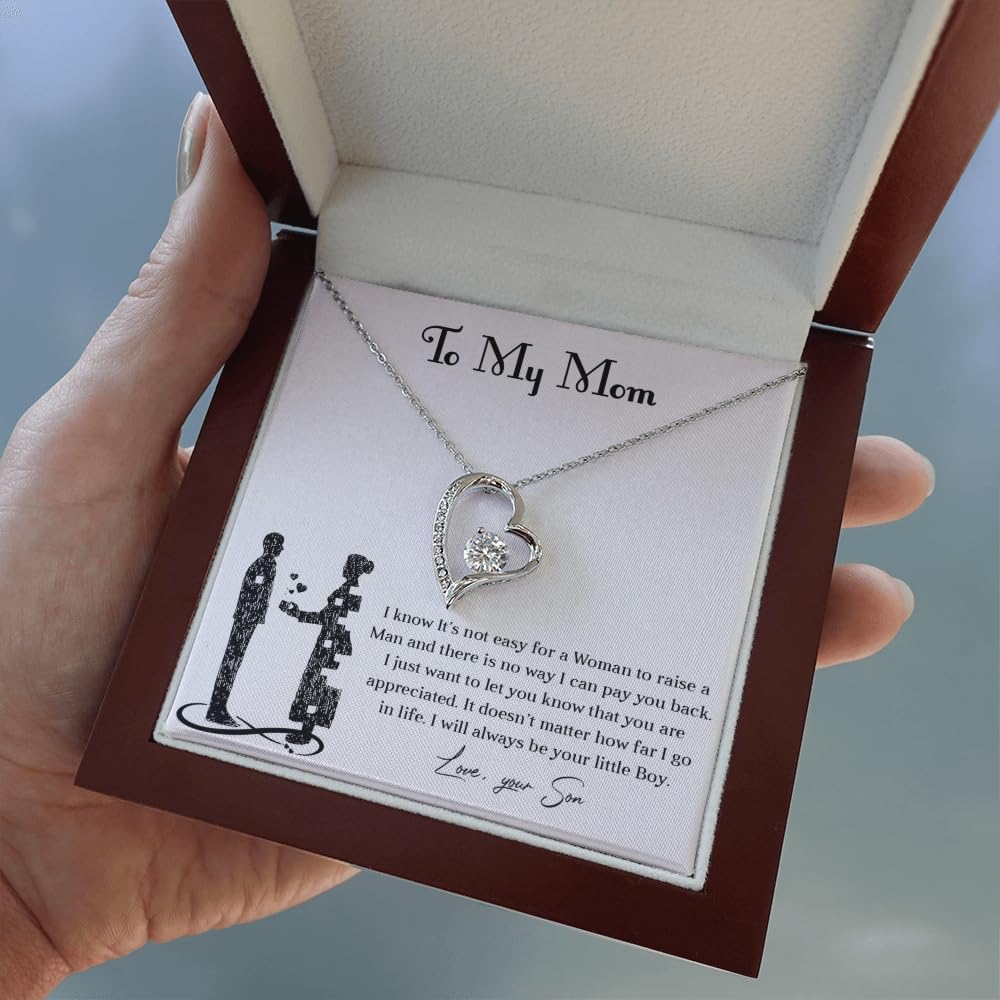 Meaningful Necklace for Mom from Son – I Love You Necklace, Christmas Gift, Sentimental Mother's Day Gift for Mom from Son, Unique Moms Birthday Gift Ideas (Luxury Box, White)