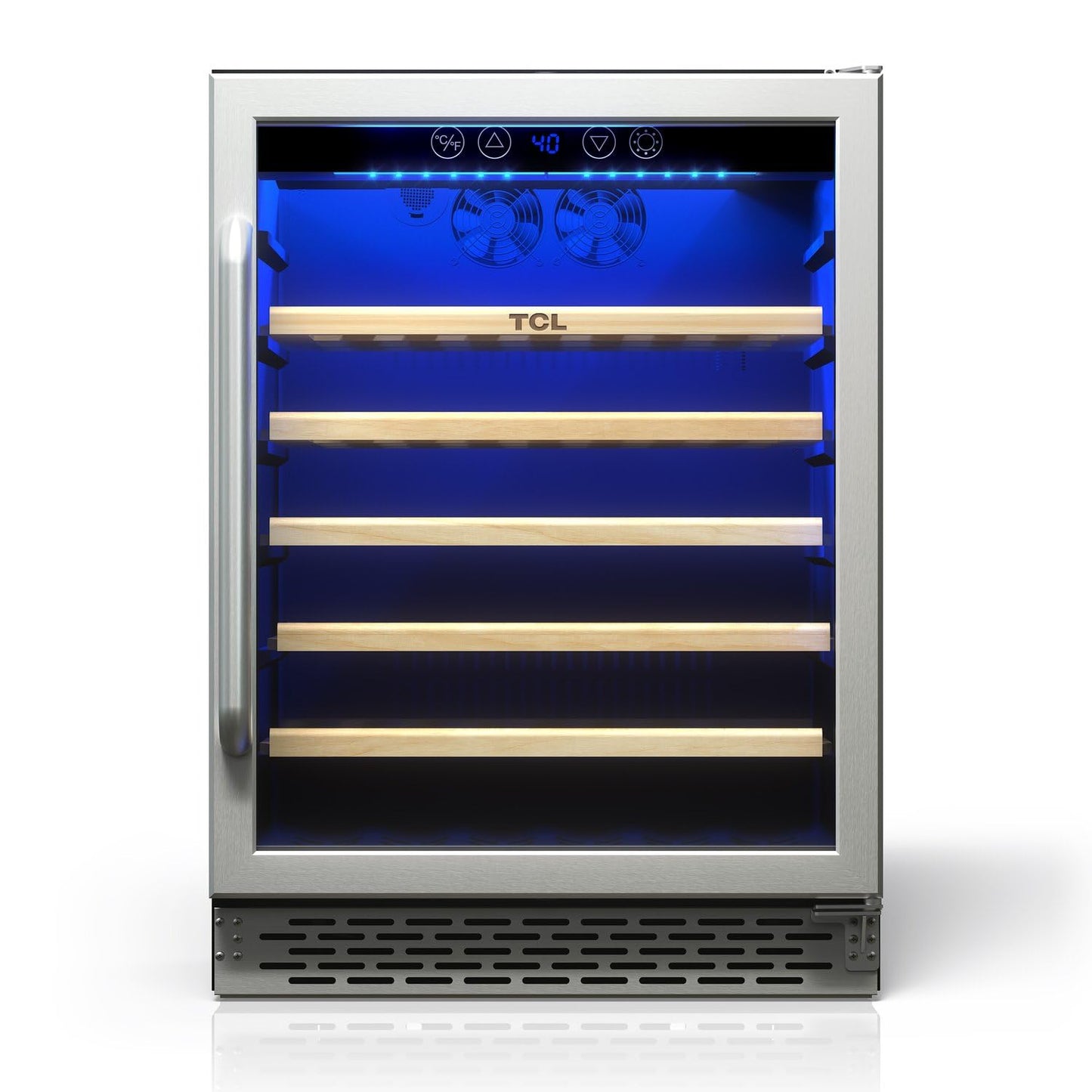 TCL 52 Bottle 5.3 Cu Ft Wine Cooler, Freestanding Mini Fridge with Glass Doors, Low Noise Operation, Digital Controls & LED Lighting