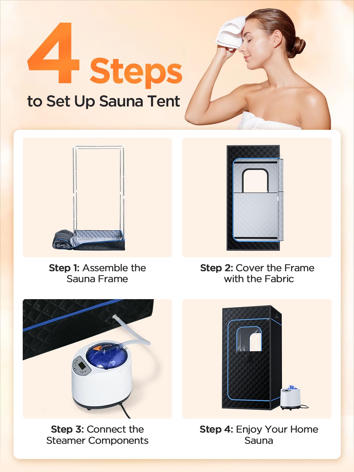pikulLA Portable Steam Sauna for Home | 71" Full Body Sauna Tent with 1200W 3L Steamer, 15 Heat Levels, Timer & Remote Control, Foldable Chair | Large Size for Adults, VOC-Free