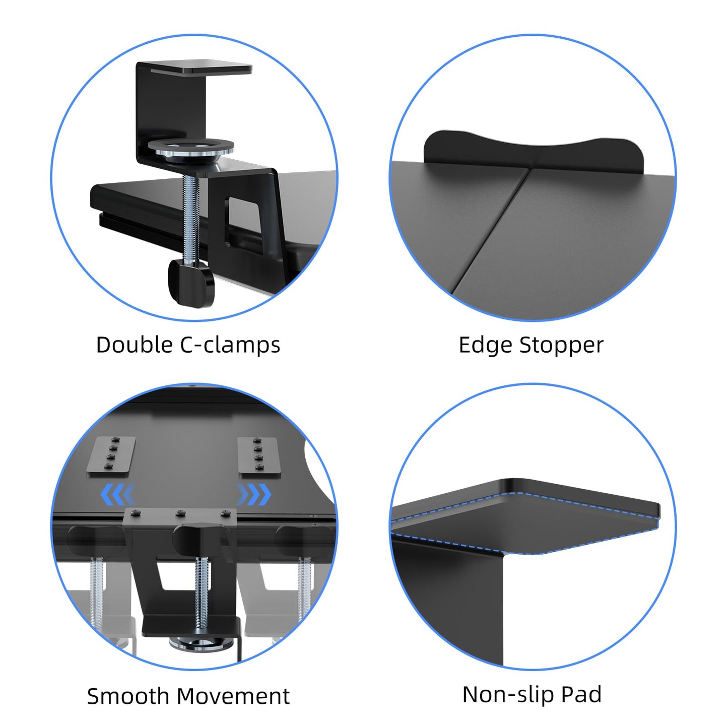 suptek Keyboard Tray Under Desk Pull Out with C Clamp Mount, Computer Keyboard & Mouse Tray, 25.6 (30 Including Clamps) x 11.8 inch Slide-Out Platform Computer Drawer for Typing, Black, DSF1