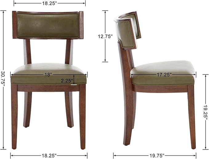DM Furniture Mid Century Modern Dining Chairs Set of 2 Faux Leather Upholstered Dining Room Chair with Curved Backrest Farmhouse Kitchen Chairs Solid Wood Side Chair for Living Room/Restaurant