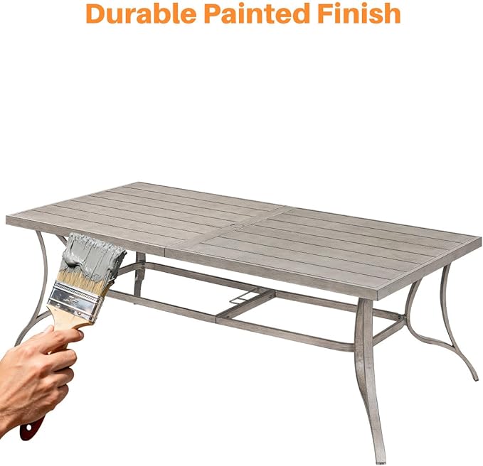 SEEHILL Patio Dining Table for 8, Aluminum Outdoor Dining Table with Umbrella Hole, 84" x 38.6" Rectangular Patio Table for Outside, Outdoor Patio Table for Deck, Garden Poolside, Limed Oak