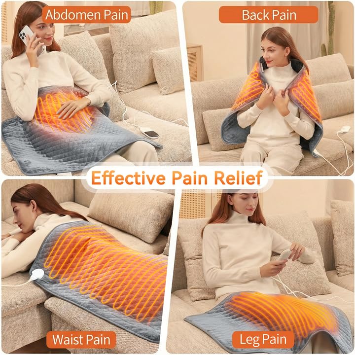 King Size Heating Pad for Back Pain 32"x24" Extra Large Electric Heating Pad for Period Cramps Relief & Body Neck Shoulder Auto Shut Off Heat Pad Temperature Settings Machine Washable Gray