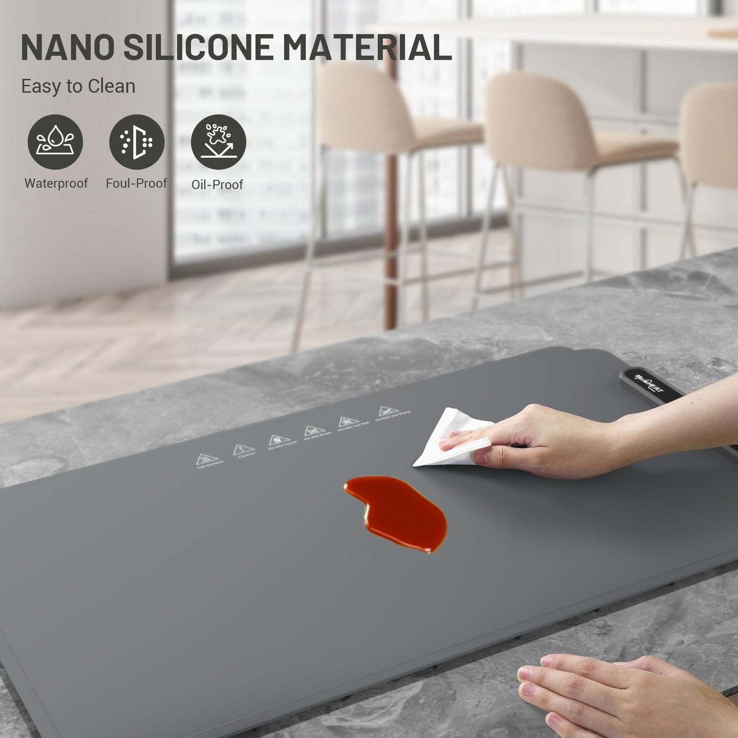 Food Warming Mat, Fast Heating Electric Warming Tray with 6 Level Temperature and 4 Hours Auto-Off, Nano Silicone Material, Full-Surface Heat, Food warmer mat for Buffet, Home Party, Dinner