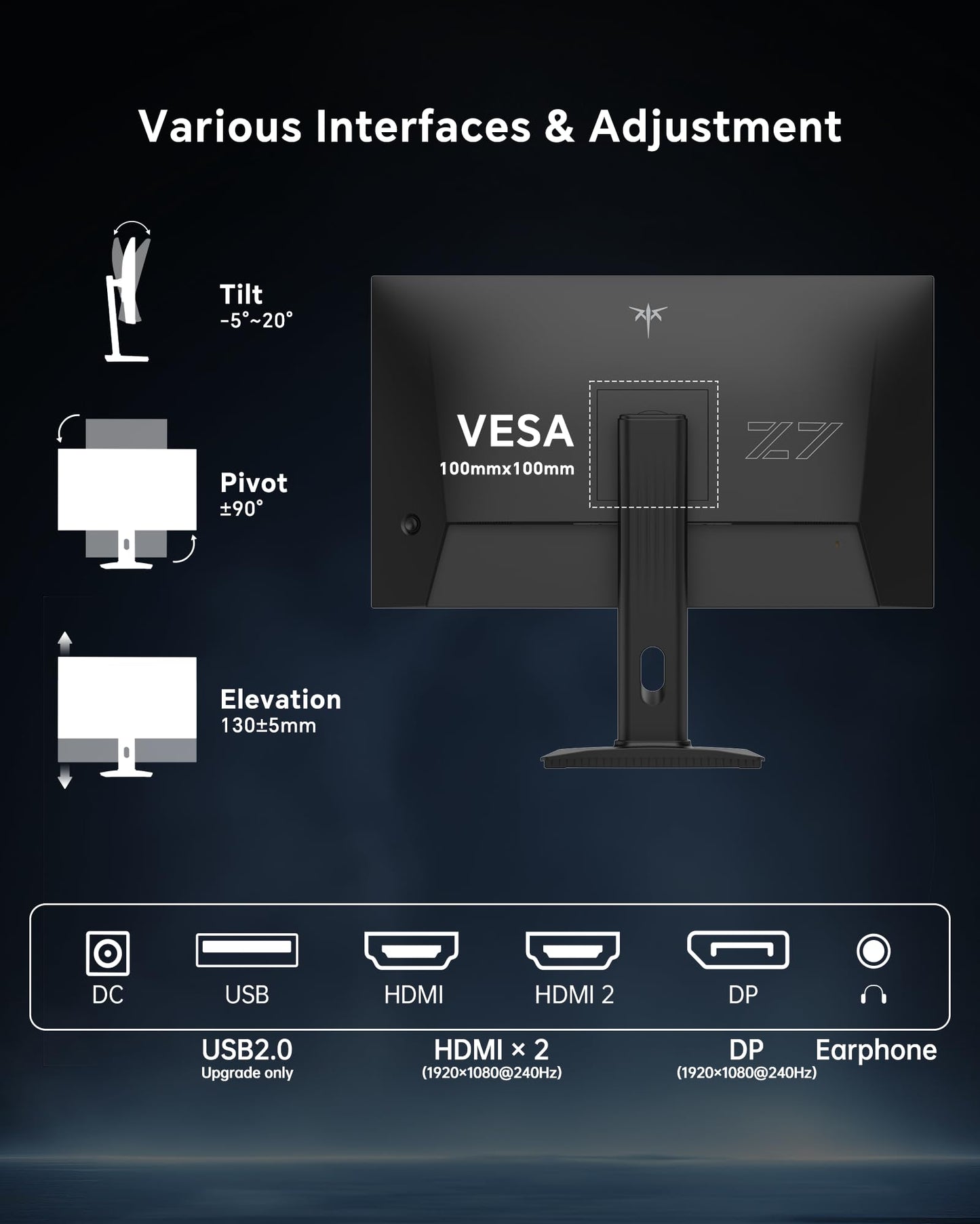 KTC 27 Inch 240Hz Gaming Monitor - 1080P Computer Monitor Fast IPS FHD, Adaptive Sync, 1ms(MPRT), 131% sRGB, HDMI Displayport, Tilt Pivot Height Adjustment, Vesa Monitor, Black, H27F7