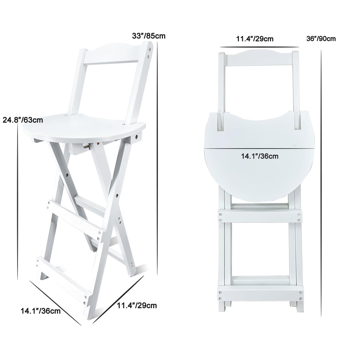 Yuxitia Folding Bar Stool - 24 inch Portable Wooden Counter Chair - Outdoor Shop Kitchen Restaurant Coffee Stool (White)