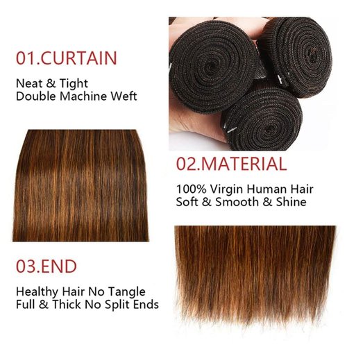 Condescension Human Hair Bundles 16 18 20 Inch Chocolate Brown P4/30 Straight Bundles Human Hair 100% Unprocessed Soft Sewn In Hair with Double Weft for Black Women