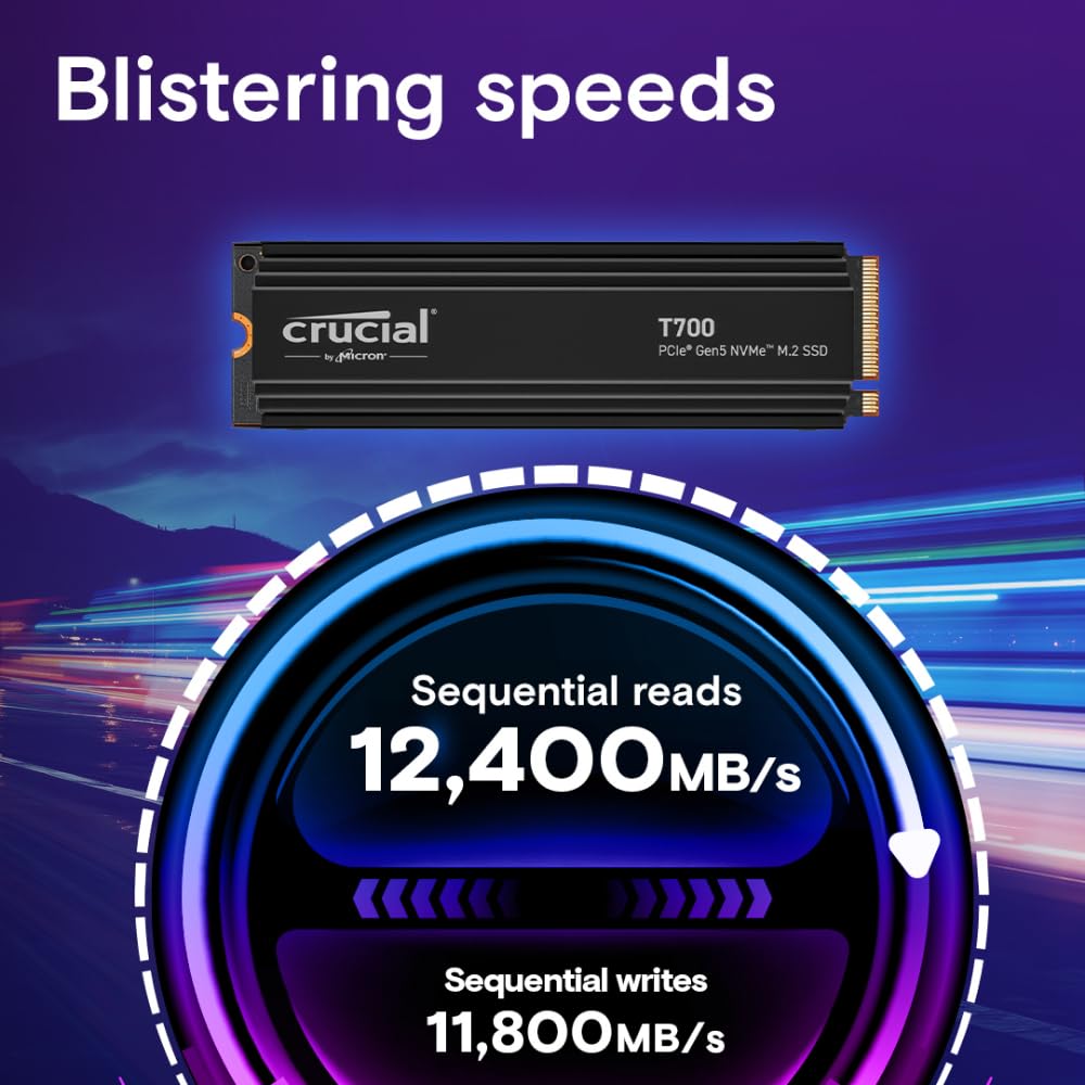 Crucial T700 1Tb Gen5 Nvme M.2 Ssd With Heatsink - Up To 11,700 Mb/S - Directstorage Enabled - Ct1000T700Ssd5 - Gaming, Photogra