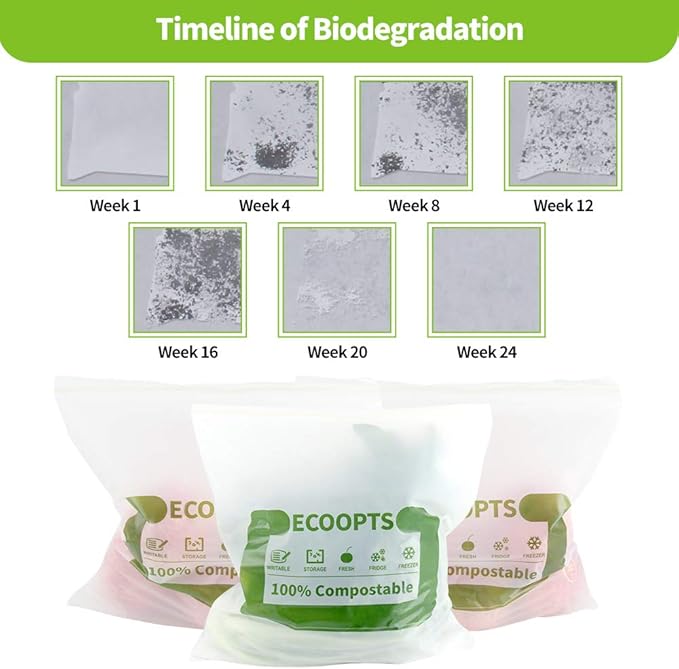 100% Compostable Sandwich Zip Bag | ECO-Friendly Food Storage Bags | Freezer Bag | Plant-Based BPA-free | Seal well for Fruit,Food and Snack (2, Medium)