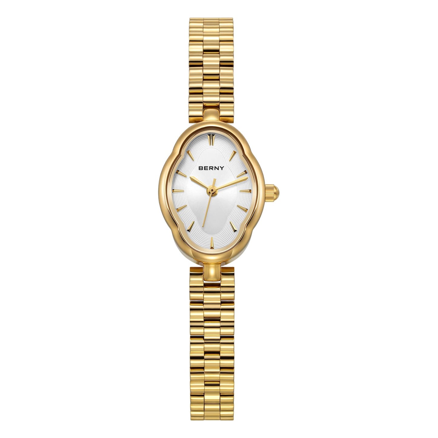 BERNY Gold Watches for Women Dainty Ladies Quartz Watch Vintage Copper Mirrors Shape Japanese Quartz Movement 3ATM Waterproof Fashion Female Wrist Watch Luxury Birthday Gifts-White Dial