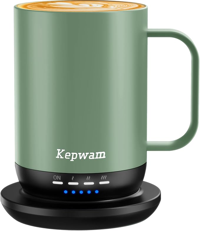 Kepwam Self Heating Coffee Mug T1-16oz Fast Heating & Ultra Long-Lasting Battery Life, Heated Coffee Mug Up to 149℉ - Touch & App Controlled Coffee Mug, Birthday Gifts for Women and Men