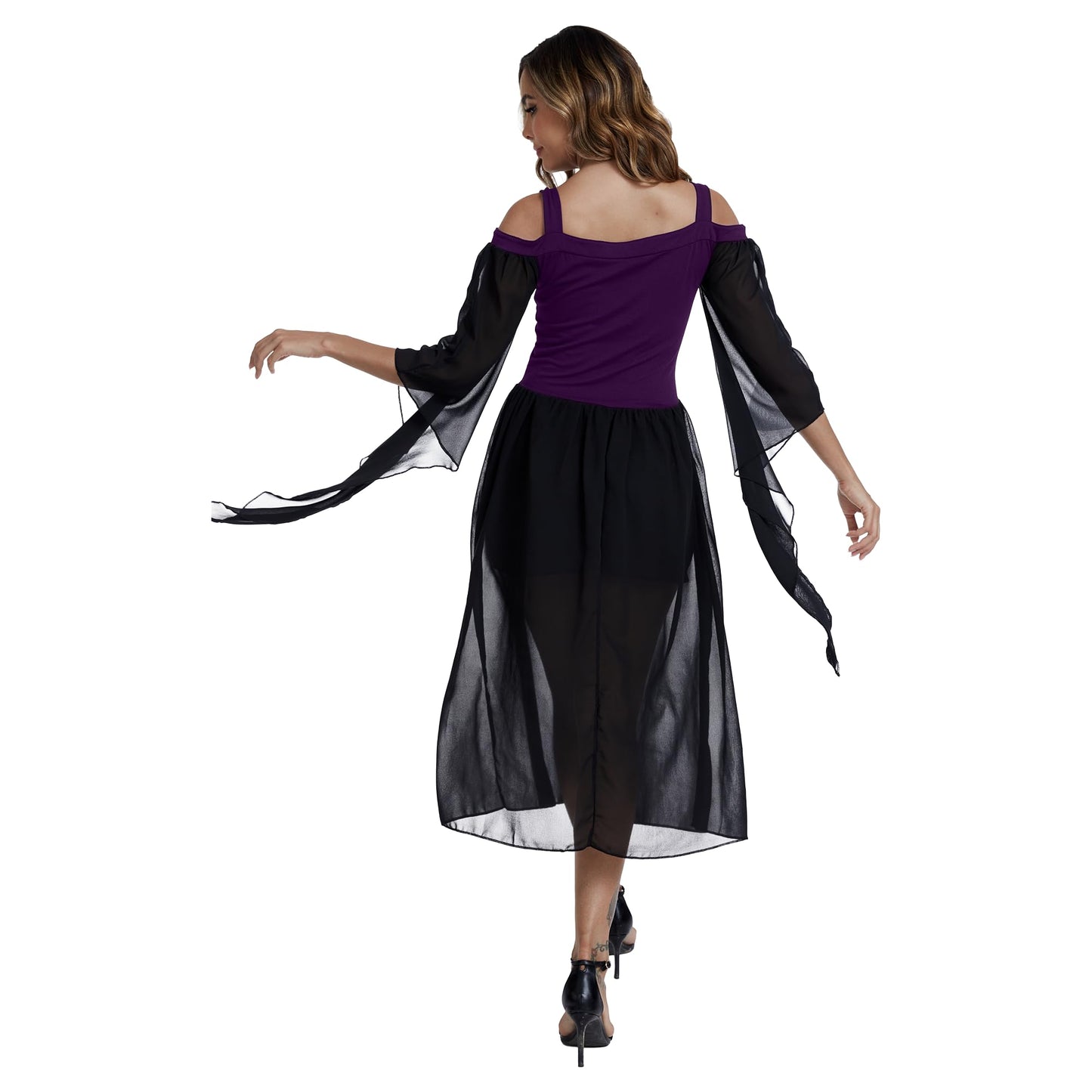 rumnigh Renaissance Gothic Dress for Women Victorian Flare Long Sleeve Sexy Dress Cosplay Party Halloween Costumes for Womens (Purple, Large)