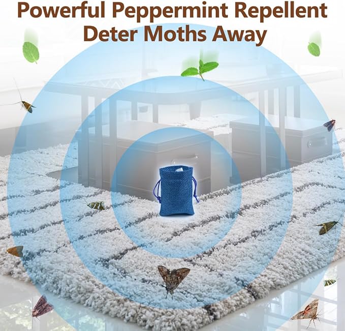 10 Pack Natural Moth Repellent for Clothes Indoor Use, Alternative Moth Balls Moth Traps for Clothes, Peppermint and Thyme Essential Oils Effectively Keep Moths Away from Closet Drawers Woolen Silk