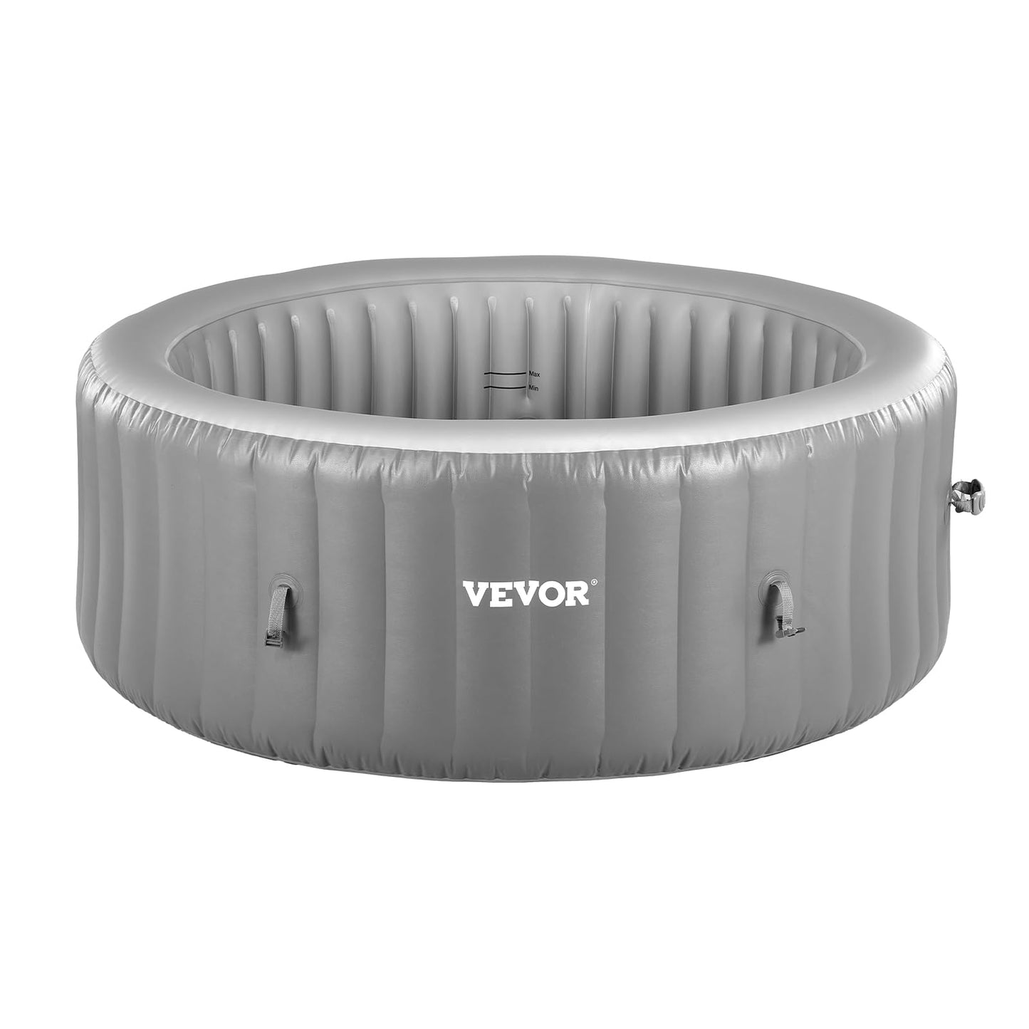 VEVOR Inflatable Hot Tub, 6 to 8 Person Capacity, 94.5 x 26in Round Portable Outdoor Spa, with 130 Soothing Jets, Headrest, LED Light, Cover, Multi-Function Control Panel, PVC Outdoor Hot Tub, Grey