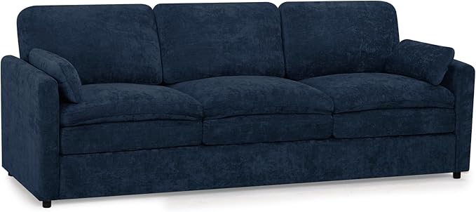 ACMEASE 89” Chenille Sofa w/Arm Pillows, Upholstered 3-Seater Sofa w/Comfortable Back Cushions, Modern 3 Seats Couch w/High-Density Foam for Living Room, Apartment, Office, Blue
