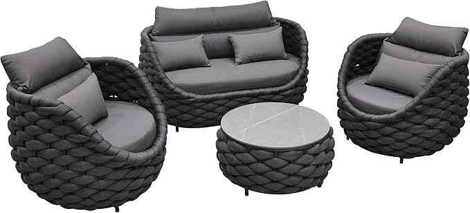 ercimi 4 Pieces Set Aluminum Outdoor&Indoor Sofa, Modern Patio Furniture Set Conversation Set with Soft Cushion and Coffee Table for Balcony Garden，Black