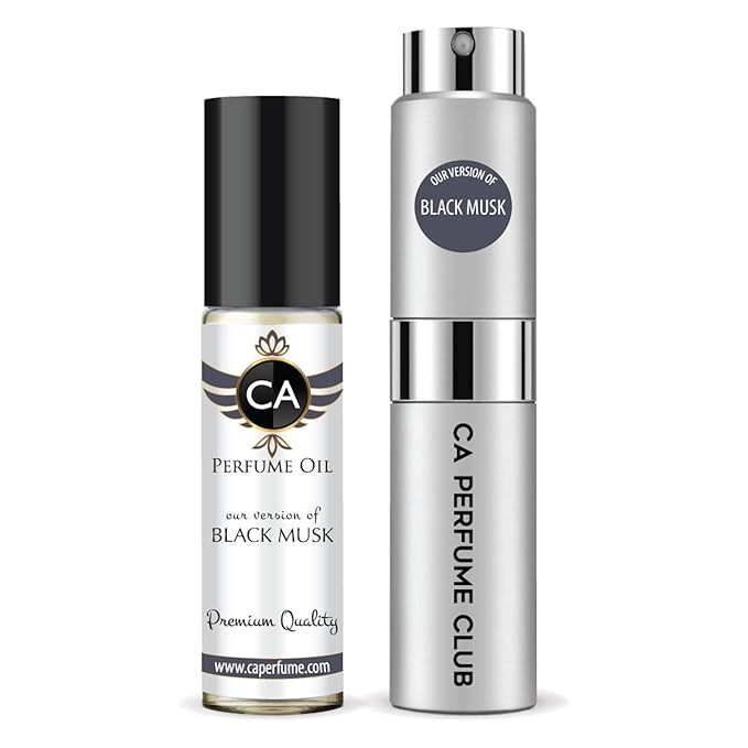CA Perfume Duo Impression of Black Musk For Women And Men Perfume Layering Set Long Lasting Travel Size EDP + Body Oil Roll-On Bottle 0.27 Fl Oz+0.33 Fl Oz