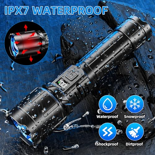 KNIBO Rechargeable Flashlight 99000 High Lumens, LED Super Bright Flash Light, Tactical Flashlights with LCD Power Displa...