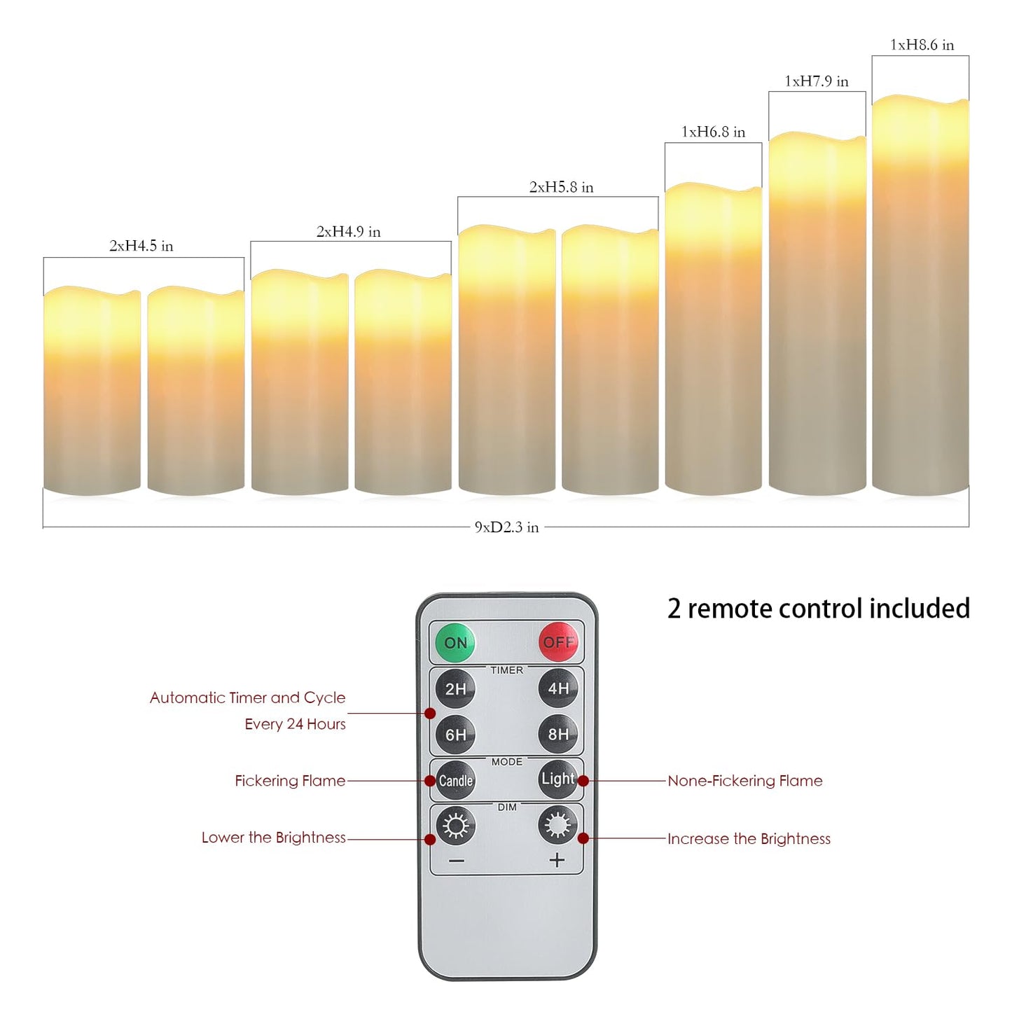 UniEasy Halloween Flameless Candles Battery Operated LED Candles with Timer and Remote, Pack of 9 Real Wax Pillar Candles Flickering Candle for Home & Holiday Romantic Decor