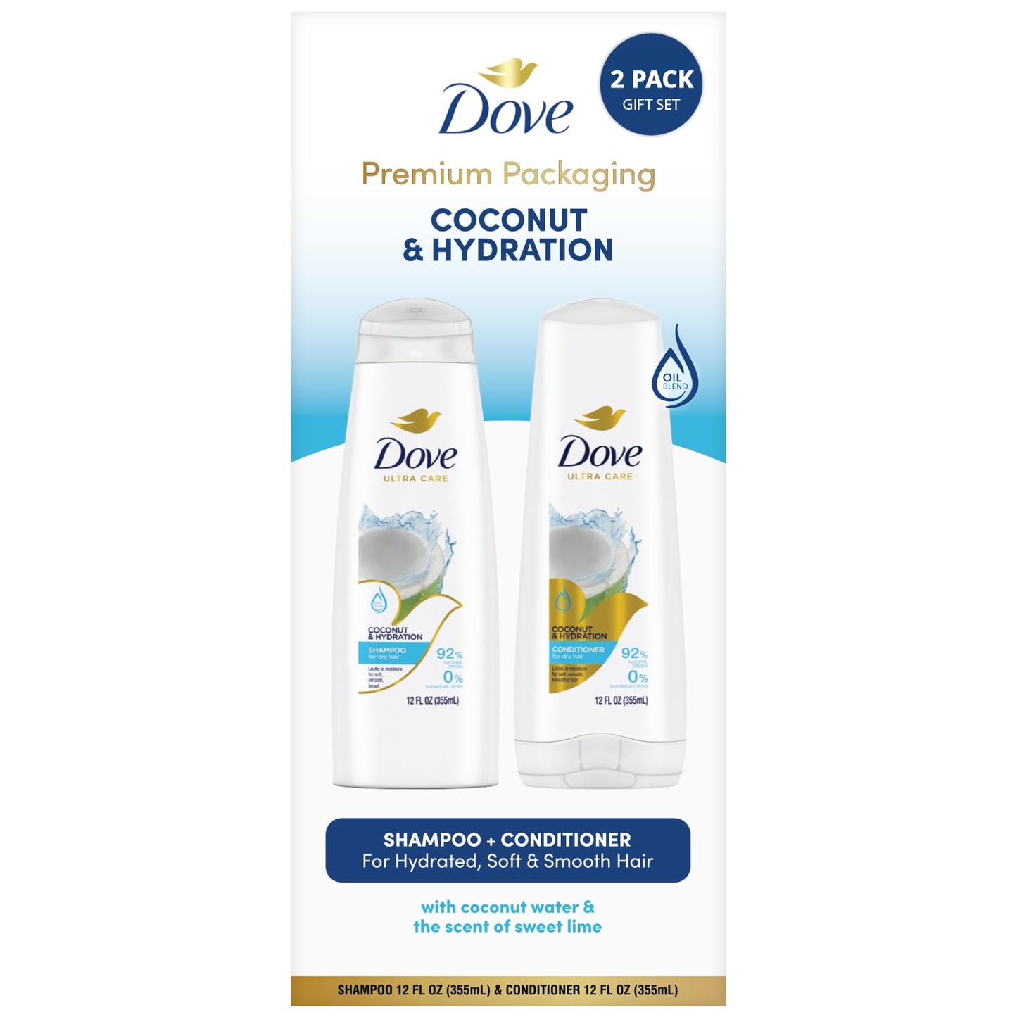 Dove Shampoo and Conditioner Set, Coconut & Hydration - Moisturizing Hair Products for Dry Hair, Coconut Water & Sweet Lime Scen