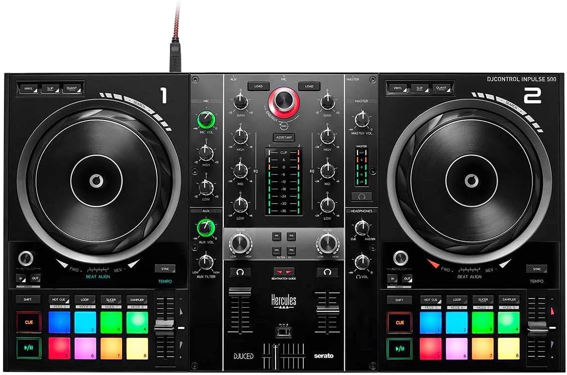 Hercules Djcontrol Inpulse 500 Mk2 2-Channel Dj Controller Bundle With Case, Trs-To-Rca Breakout Cable, And Austin Bazaar Polish