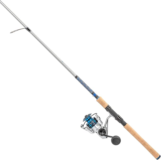 Quantum Strive Spinning Reel and Fishing Rod Combo, Graphite Composite Blank, 4+1 Bearings, Silver/Blue