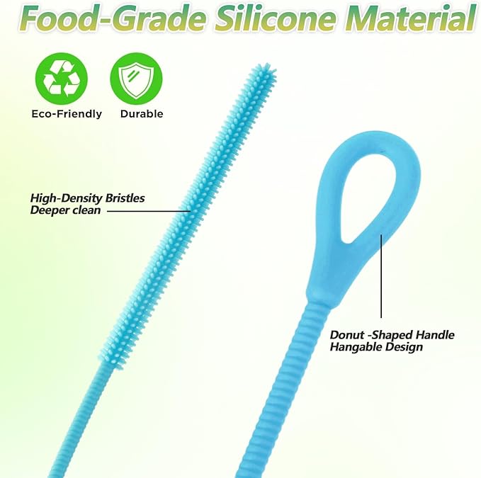 3Pcs Silicone Straw Cleaner Brush, Reusable Straw Cleaning Brush Extra Long, Long Straws Cleaner Brushes, Clean for Reusable Straws, Cups and Tumblers, Durable & Eco-Friendly