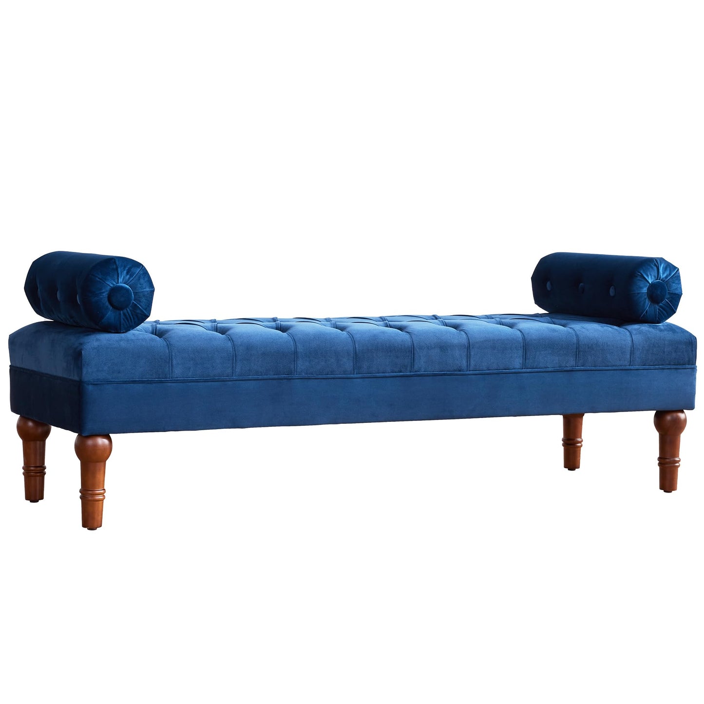 HUIMO 60.2" Velvet Bedroom Bench, Modern End of Bed Bench with Button-Tufted, Upholstered Large Ottoman Bench Seat, Entryway Benches for Living Room, Window, Closet (Blue)