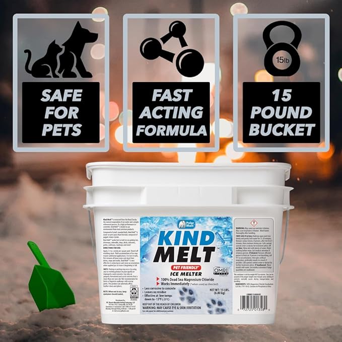 Harris Kind Melt Pet Friendly Ice and Snow Melter, Fast Acting 100% Pure Magnesium Chloride Formula with Scoop Included, 15lb