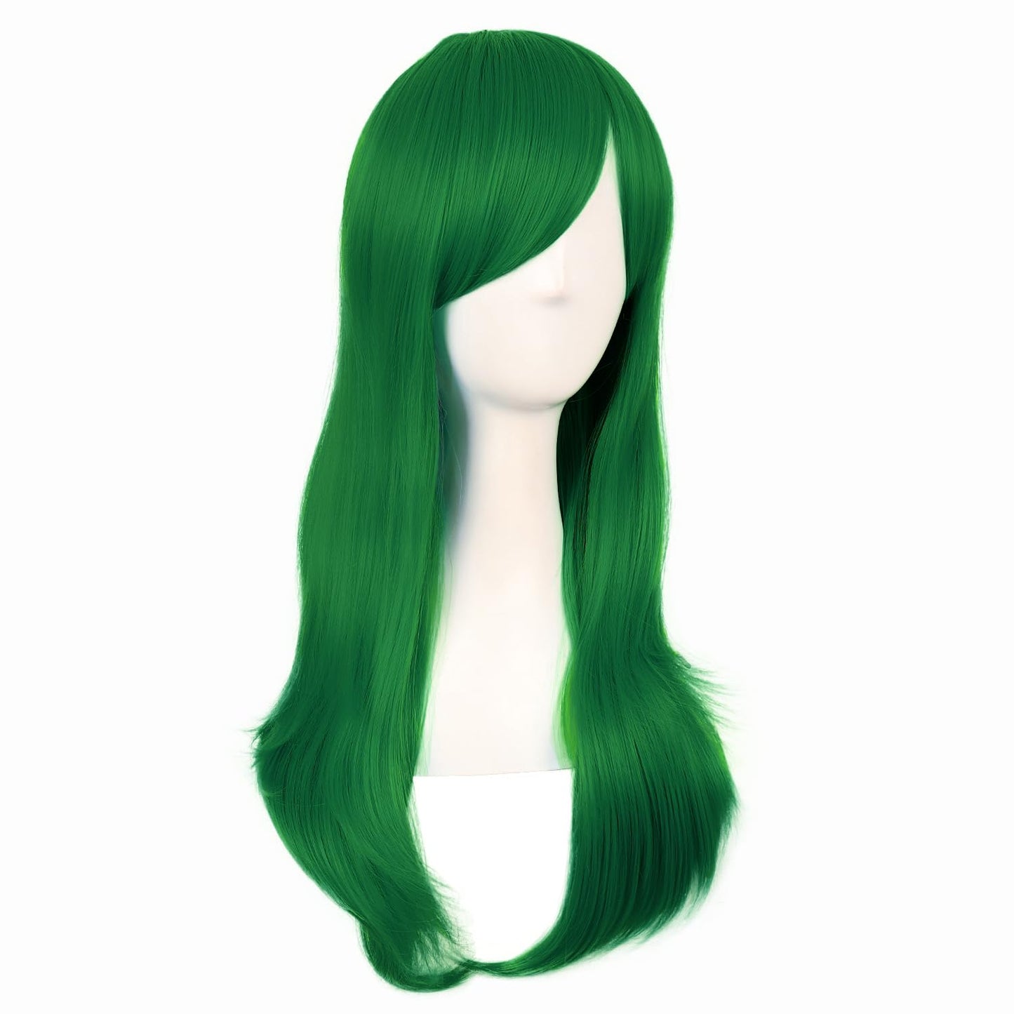 MapofBeauty 24 Inch/60 cm Side Bangs Stylish Long Great Wavy Curly Cosplay Party Wig (Grass Green)