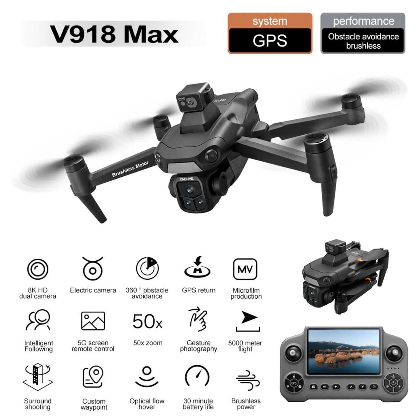 Drones with 8k Camera for adults 4k video,Drone with 4.5-inch LCD High-definition Large Display Screen Remote Control Quadcopter,3 Batteries, 5G HD Brushless GPS Drone Auto Return, Obstacle Avoidance 360 (Black)