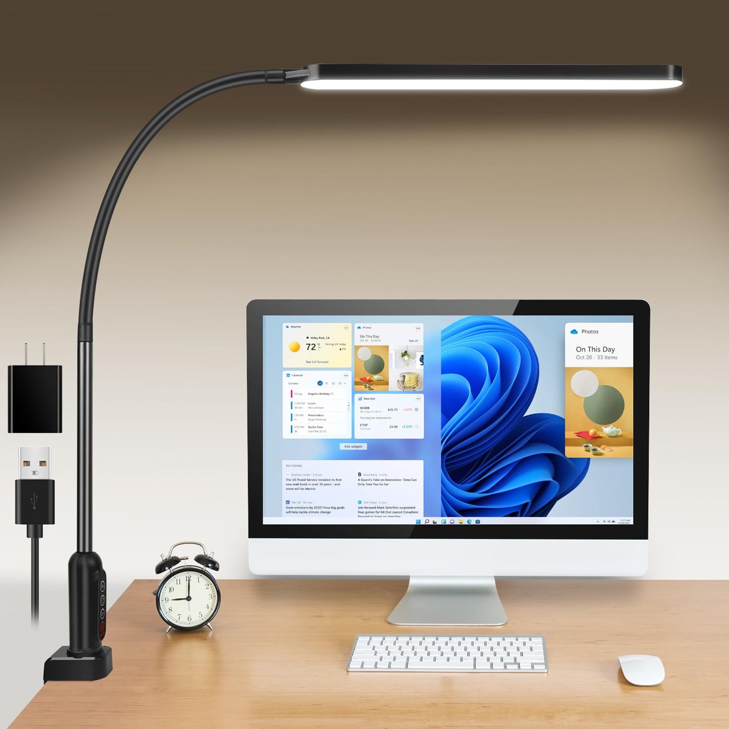 BIENSER LED Desk Lamp with Clamp, Super Bright Desk Light with 11 Brightness, 5 Color Modes, Flexible Gooseneck Clip on Table Light, Eye-Caring Architect Task Desk Lamps for Home Office Study Reading