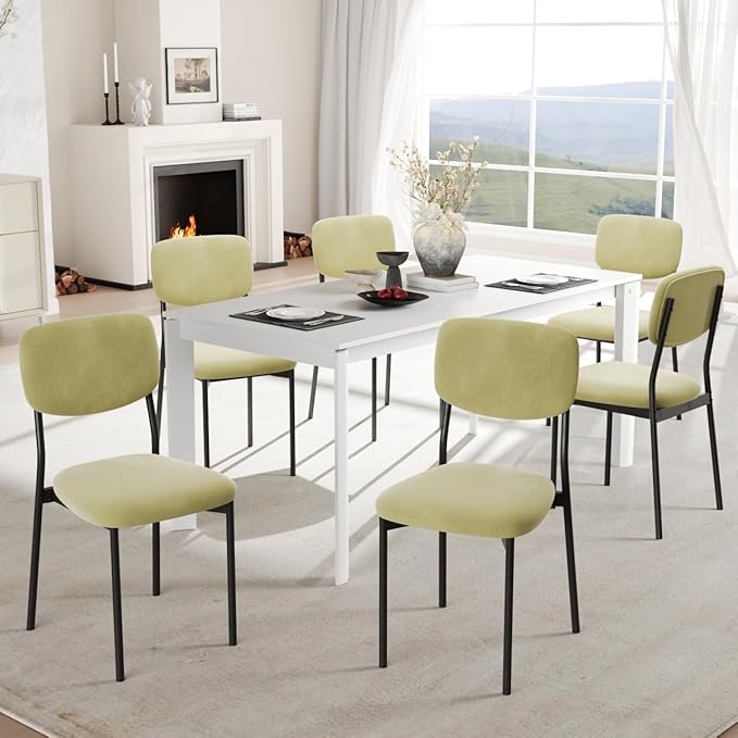 Einhomn Upholstered Dining Chairs Set of 2, Stackable Modern Dining Room Chairs, Kitchen Chairs w/Soft Velvet Backrest & Sturdy Metal Legs for Restaurant, Living Room, Light Green