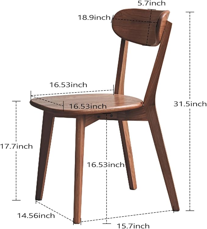 Bamskov 100% Solid Wood Dining Room Chairs - Practical Kitchen Chairs - Wood Chair for Dining Room, Kitchen (1, Walnut)
