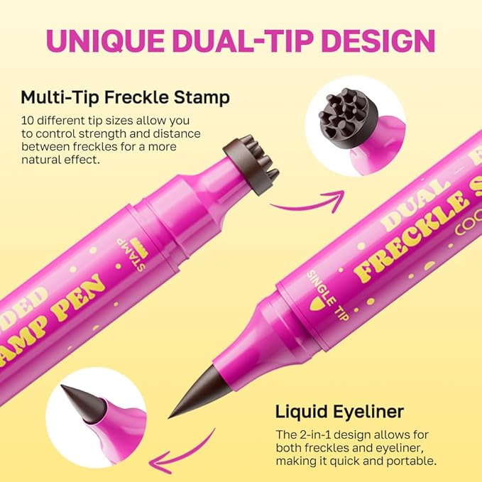 2PCS Freckle Stamp with Eyeliner Pen,Natural Lifelike Freckle Makeup Pen Magic Freckle Color,Waterproof Longlasting Fake Freckles Stain Marker Pencil Face Decoration for Sunkissed Makeup,Vegan