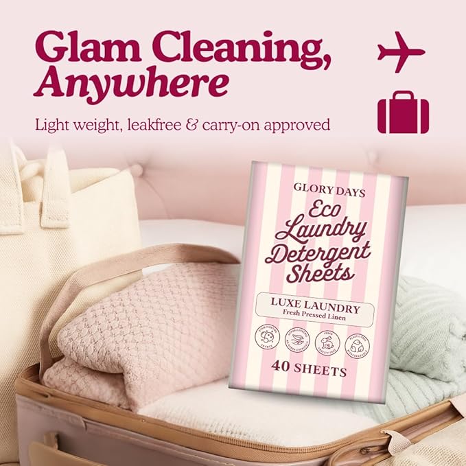 Glory Days Eco Laundry Detergent Sheets – Violet Hour (Lavender) | 40 Sheets = Up to 80 Loads | Enzyme‑Powered, Plastic‑Free, Hypoallergenic | HE, Top & Front Loader | Travel‑Friendly