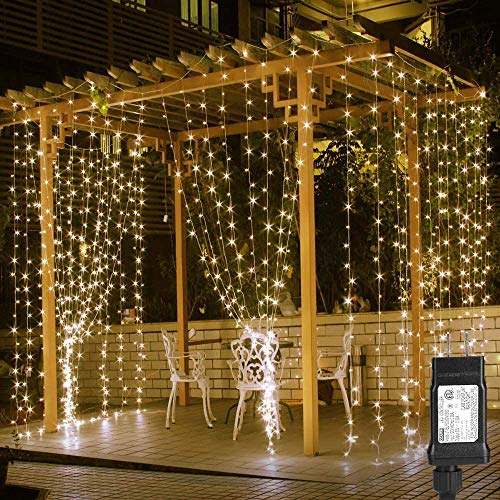 Lighting EVER 306 LED Curtain Lights with 18 Hang Down String Lights, 10×10 ft Plug in Hanging Fairy Lights for Bedroom Wa...