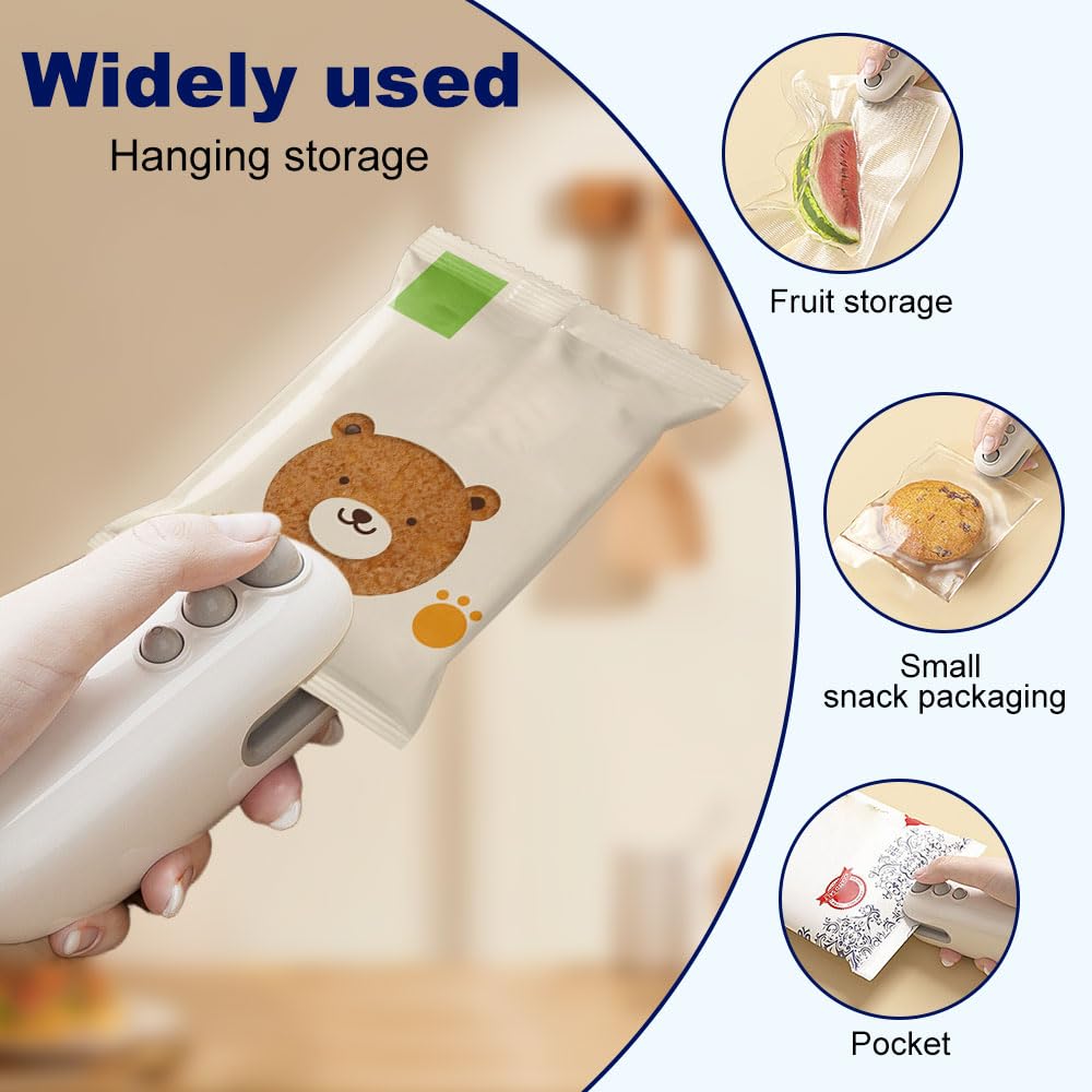 Mini Bag Sealer, 2025 Upgraded 2 in 1 Sealer with Cutter and Magnet, USB Rechargeable Chip Bag Heat Seal, Portable Handheld Resealer Machine for Plastic Bags Snack Bags Food Storage (1, Blue)