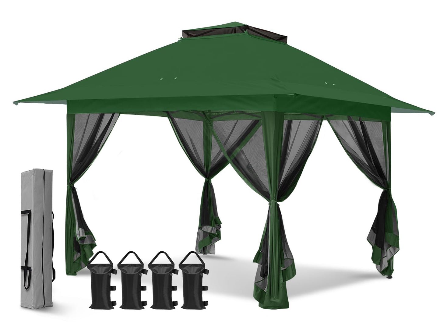 EAGLE PEAK 13x13 Pop Up Gazebo with Mesh Netting, Easy Up Screened Canopy for Patio and Backyard, Easy Set up Outdoor Gazebo (Green)