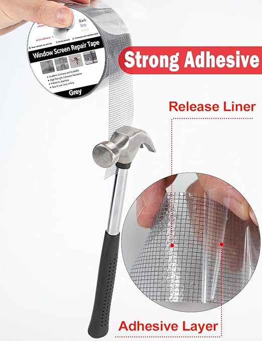 WOHOHOHO Window Screen Repair Tape, 4 in X 20 FT (240IN) Grey Screen Patch Repair Kit, 3-Layer Strong Adhesive Invisible Screen Tape Mesh Repair for Windows, Doors Garage Mosquito Net Magnetic Screen