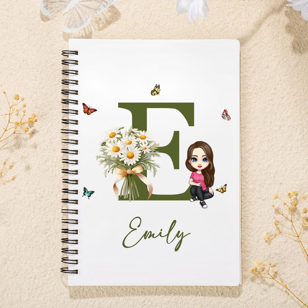 callie Personalized Notebook for Women kid, Custom Cartoon Character Birth Flower Bouquet Name A5 Spiral Notebook with 120 Lined Pages and Initial, Birthday Journal Gift for Women
