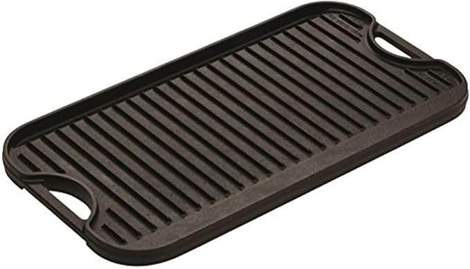Lodge 20 x 10.44 Inch Pro-Grid Reversible Cast Iron Grill/Griddle – Double Burner Cookware, Pre-Seasoned, Non-Toxic, Made ...