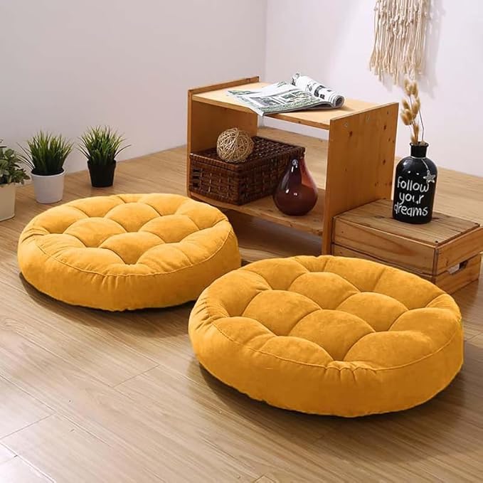 Gfobip Meditation Floor Pillow Set of 2 Large Round Floor Cushions for Adults Tufted Corduroy Floor Seat Pillows Cushion for Living Room Tatami Yoga,Yellow 22" L x 22" W x 5" H