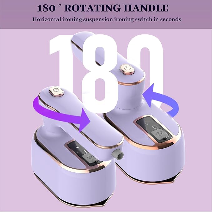 Portable Steam Iron，970W Dry Wet Dual Ironing Steam Hanging Ironing Machine，20S Rapid Preheating Large Water Tank Iron with Ergonomic Handle, Suitable for Home, Travel, Dormitory & Office (Purple)