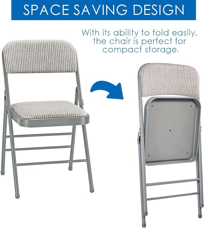 EZONE (4pcs Fabric Folding Chairs with Padded Cushion Backrest Metal Steel Foldable Chair Portable Lightweight Foam Padded Fold Chair (4, Fabric - White)