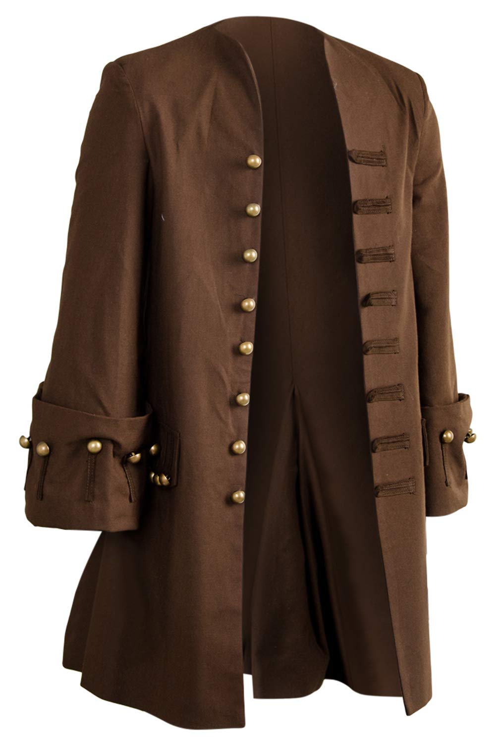 Nasfotim Men's Medieval Pirate Steampunk Captain Halloween Cosplay Costume Coat, Brown, Large