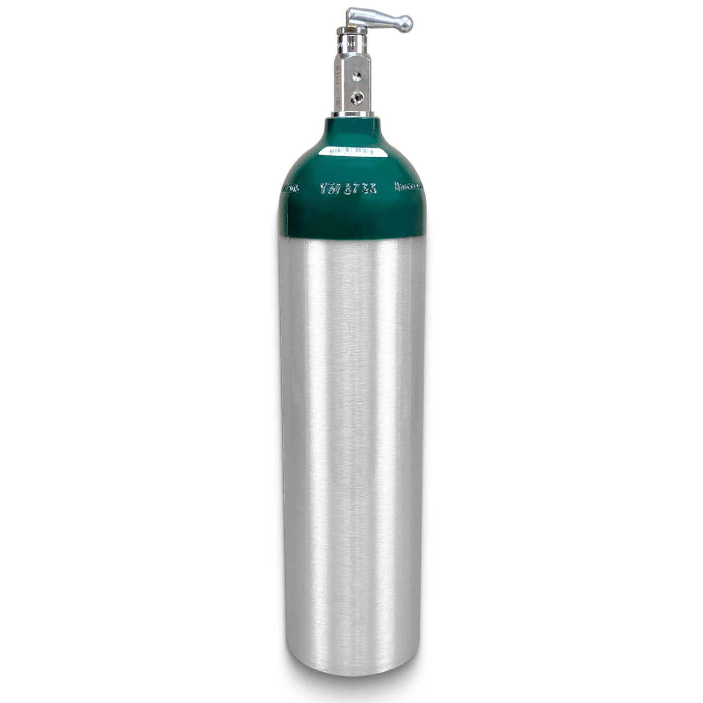 ResOne Portable Aluminum Medical Oxygen Cylinder, D Size, with CGA-870 Toggle Valve for Medical Use - Non-Sparking, Green Dome, Brushed Finish, 14.3 cf, Ships Empty, Prescription Required to Fill