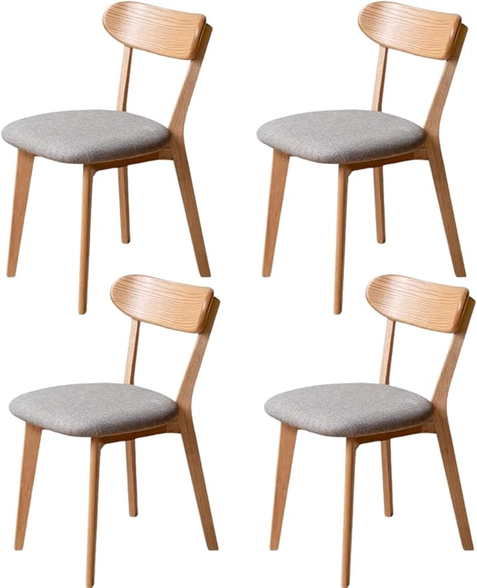 Grewood 100% Solid Oak Wood Dining Chairs,Mid Century Modern Dining Chairs with Upholstered Cushion,Kitchen,Dining Room Chairs Set of 4 (4, Original Color Grey Upholstery)
